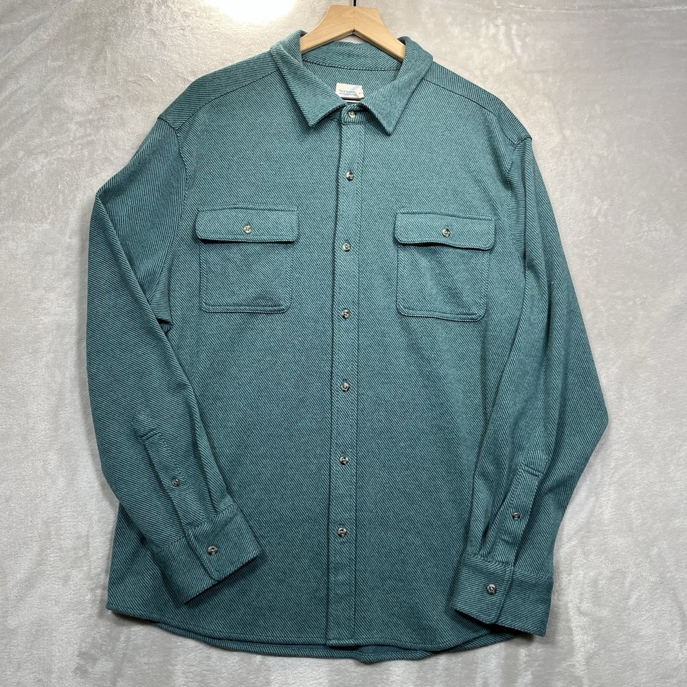 Fair Harbor Men's XL Dunewood Flannel Shirt Green Twill Pockets Soft Stretch
